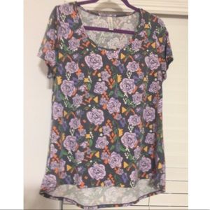 LulaRoe Classic T in Purple/Multi Rose Pattern
